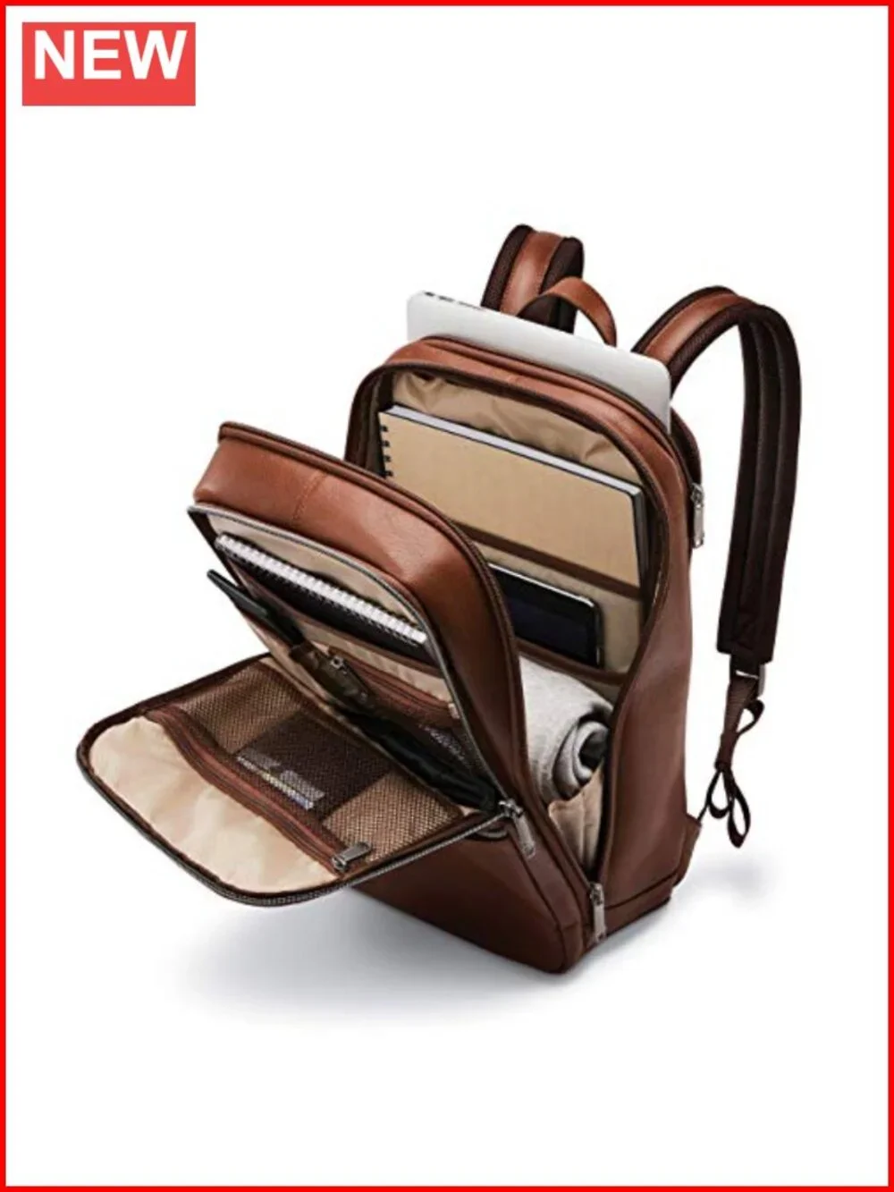 Slim Leather Backpack with Laptop Pocket